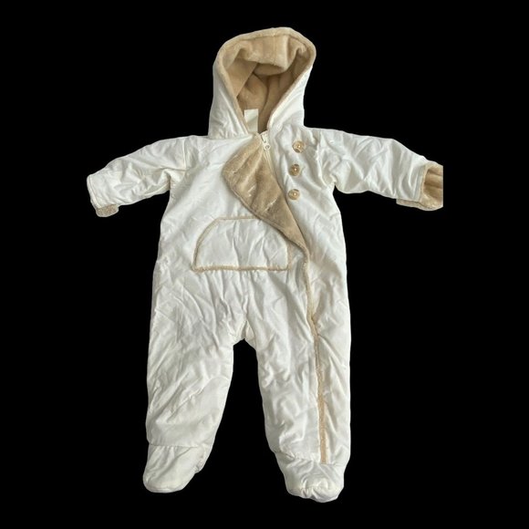 Old Navy Plush Bunting Winter Snow Suit 0-3 Months Furry Fleece Inside - Picture 6 of 14